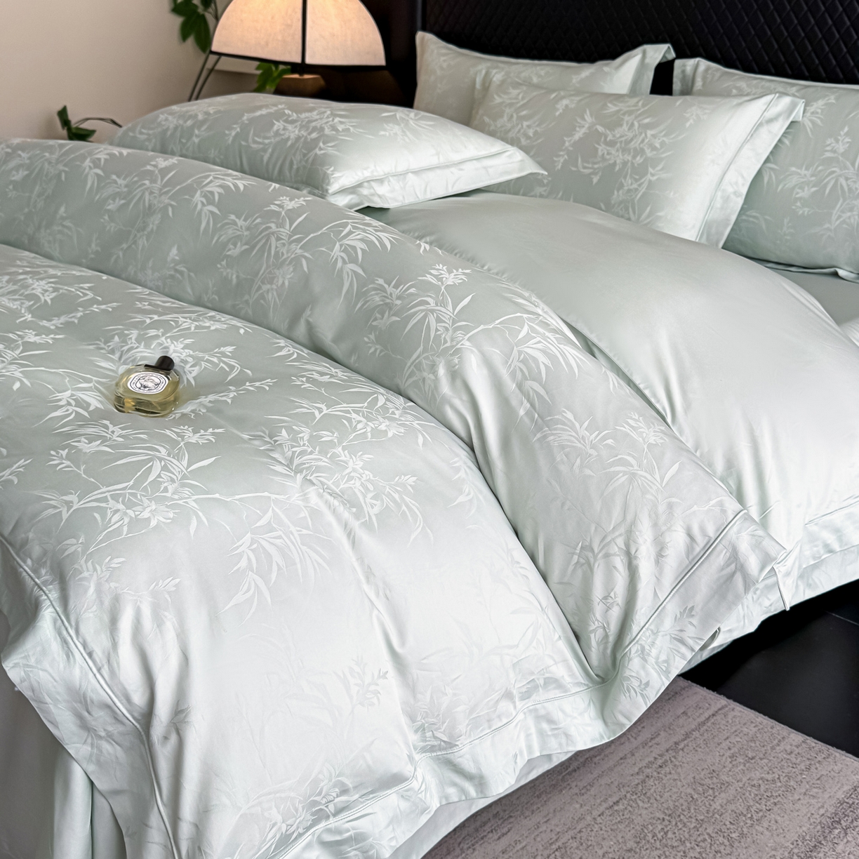 91家纺网 家纺一手货源 找家纺 森林雨 【翡-鎏光】2026高端双股50S新疆长绒棉提花埋绳工艺款四件套 兰亭序-婴儿绿