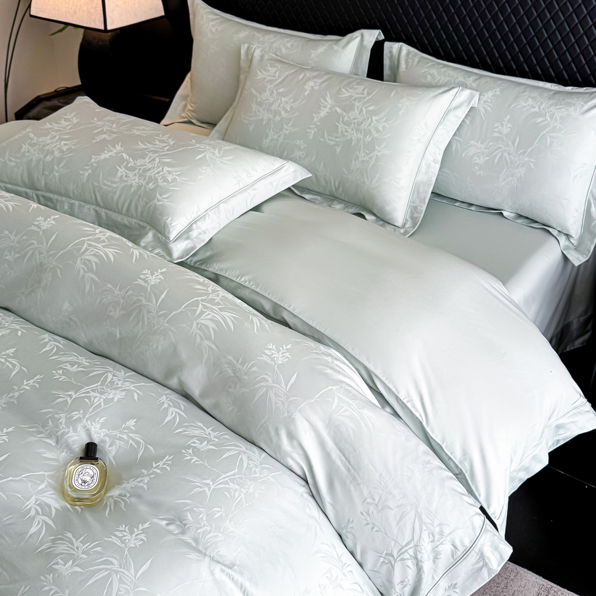 91家纺网 家纺一手货源 找家纺 森林雨 【翡-鎏光】2026高端双股50S新疆长绒棉提花埋绳工艺款四件套 兰亭序-婴儿绿