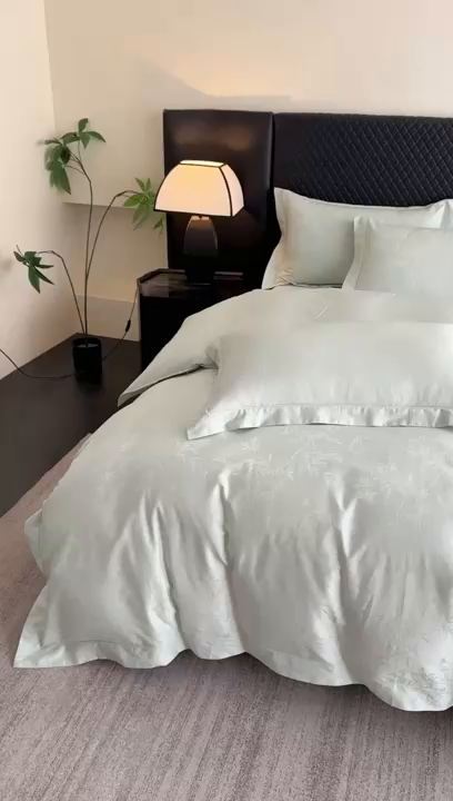 91家纺网 家纺一手货源 找家纺 森林雨 【翡-鎏光】2026高端双股50S新疆长绒棉提花埋绳工艺款四件套 兰亭序-婴儿绿