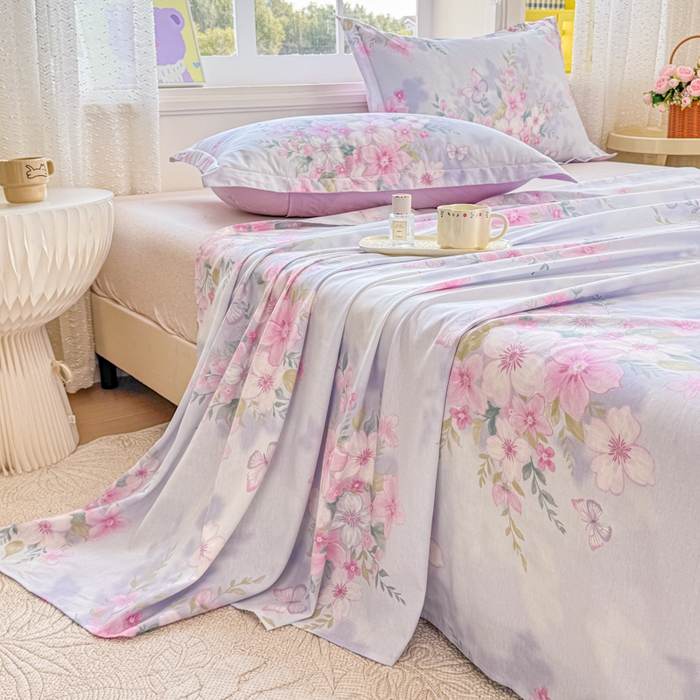 91家纺网 家纺一手货源 找家纺 禧安居 2025新款高支高密活性印染全棉印花床单单床单（支持定制尺寸）（支持定制尺寸）蝶恋花