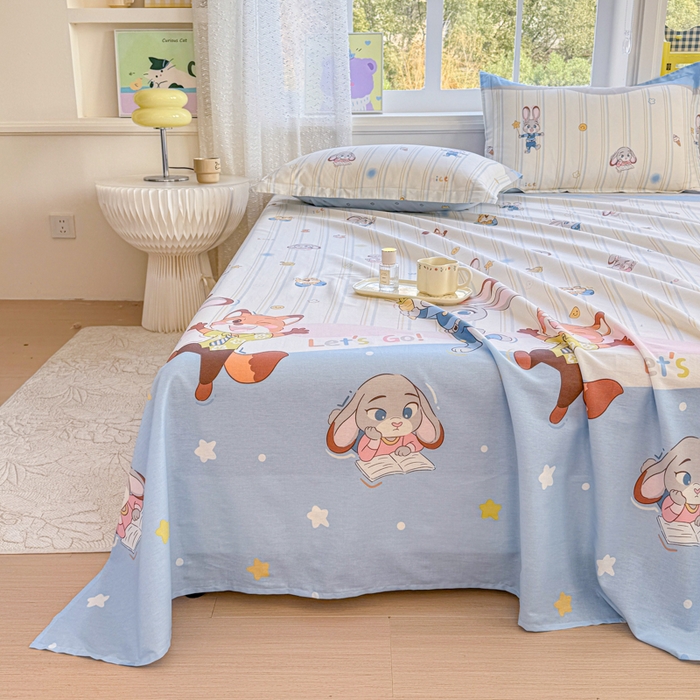 91家纺网 家纺一手货源 找家纺 禧安居 2025新款高支高密活性印染全棉印花床单单床单（支持定制尺寸）（支持定制尺寸）狐狸兔