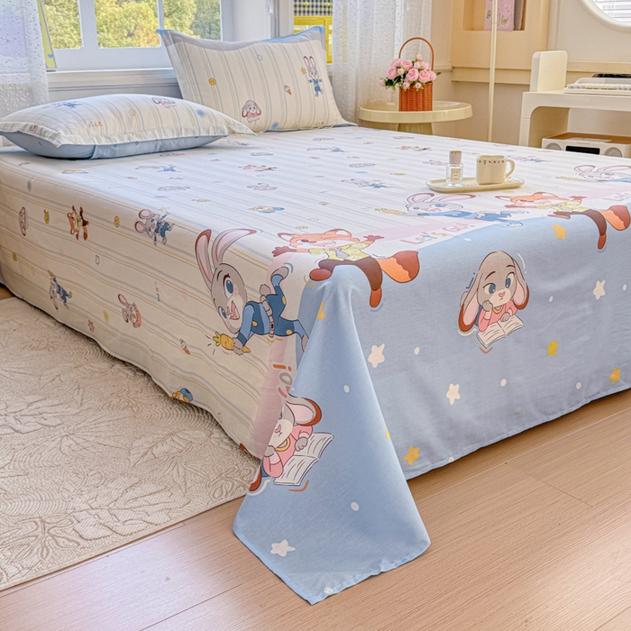 91家纺网 家纺一手货源 找家纺 禧安居 2025新款高支高密活性印染全棉印花床单单床单（支持定制尺寸）（支持定制尺寸）狐狸兔