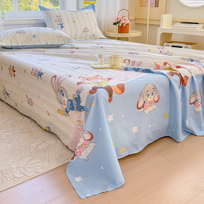 91家纺网 家纺一手货源 找家纺 禧安居 2025新款高支高密活性印染全棉印花床单单床单（支持定制尺寸）（支持定制尺寸）狐狸兔