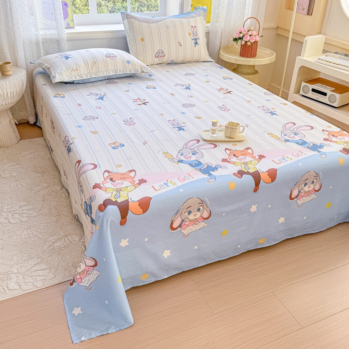 91家纺网 家纺一手货源 找家纺 禧安居 2025新款高支高密活性印染全棉印花床单单床单（支持定制尺寸）（支持定制尺寸）狐狸兔