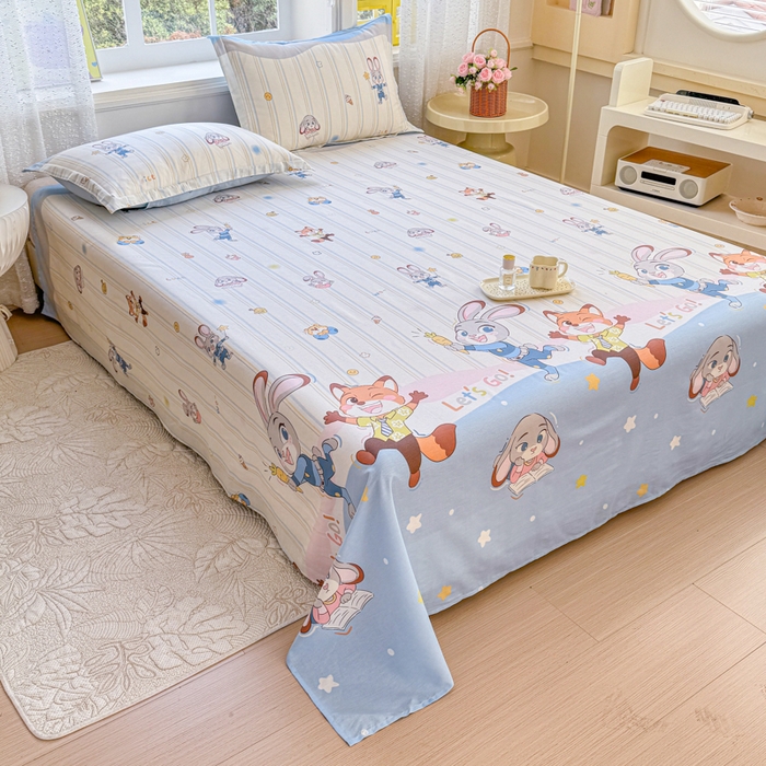 91家纺网 家纺一手货源 找家纺 禧安居 2025新款高支高密活性印染全棉印花床单单床单（支持定制尺寸）（支持定制尺寸）狐狸兔