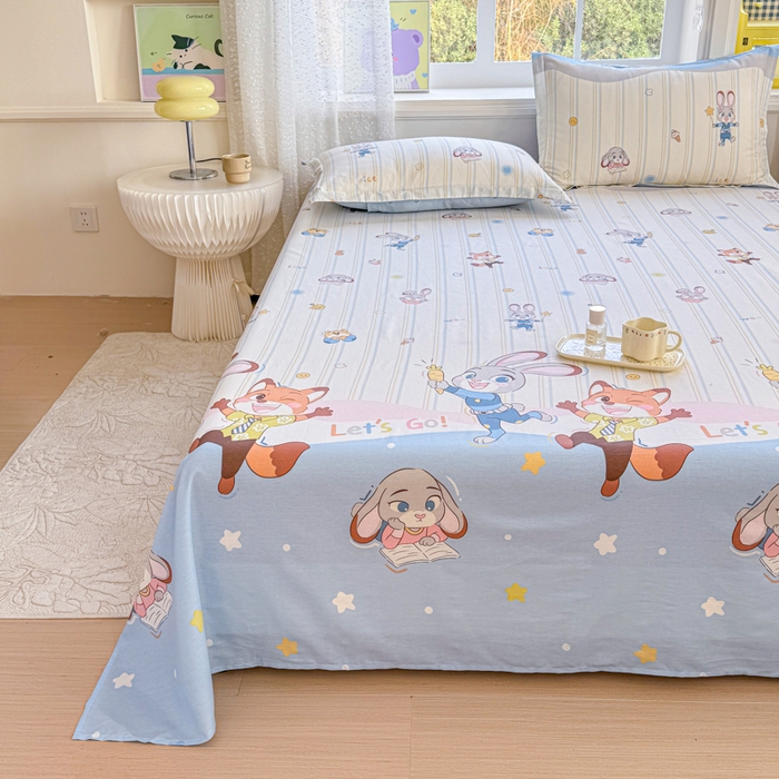 91家纺网 家纺一手货源 找家纺 禧安居 2025新款高支高密活性印染全棉印花床单单床单（支持定制尺寸）（支持定制尺寸）狐狸兔