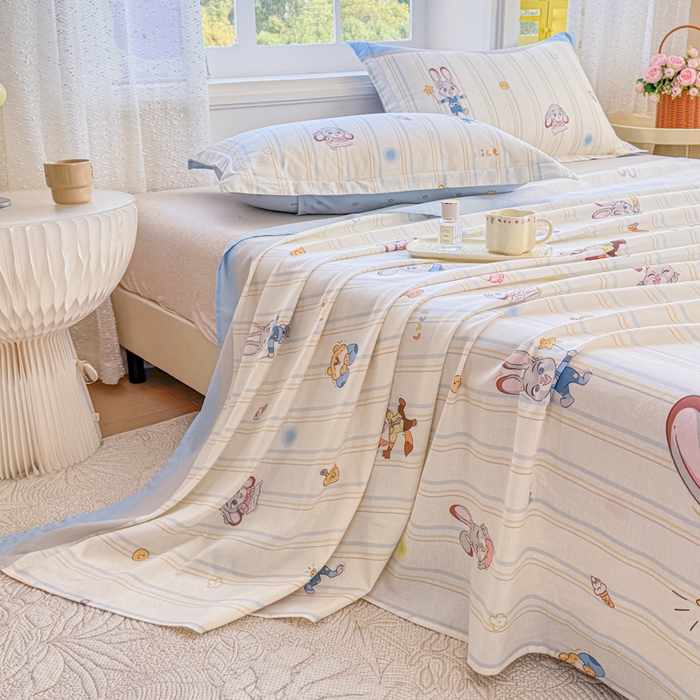 91家纺网 家纺一手货源 找家纺 禧安居 2025新款高支高密活性印染全棉印花床单单床单（支持定制尺寸）（支持定制尺寸）狐狸兔