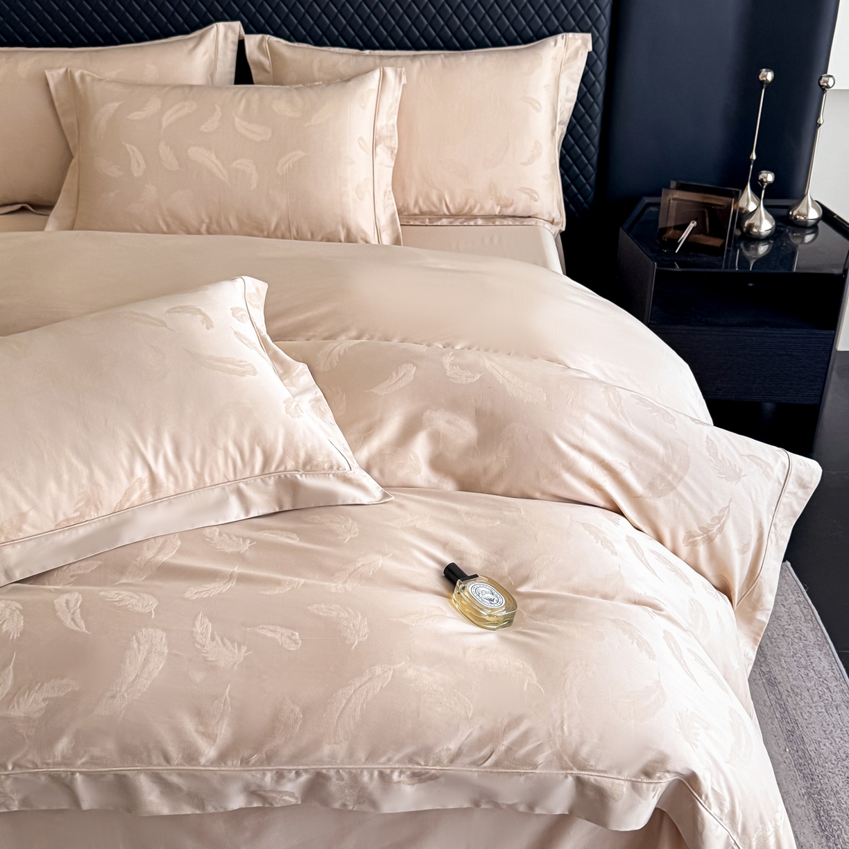 91家纺网 家纺一手货源 找家纺 森林雨 【翡-鎏光】2026高端双股50S新疆长绒棉提花埋绳工艺款四件套 轻羽-啤酒金