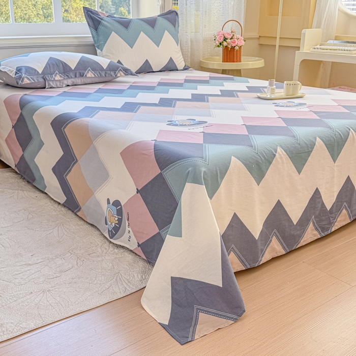 91家纺网 家纺一手货源 找家纺 禧安居 2025新款高支高密活性印染全棉印花床单单床单（支持定制尺寸）（支持定制尺寸）几何飞船