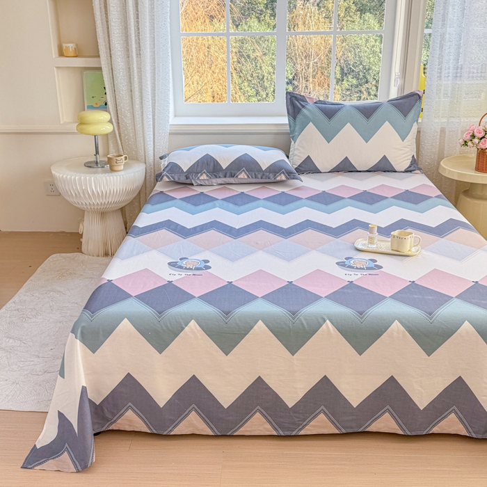 91家纺网 家纺一手货源 找家纺 禧安居 2025新款高支高密活性印染全棉印花床单单床单（支持定制尺寸）（支持定制尺寸）几何飞船