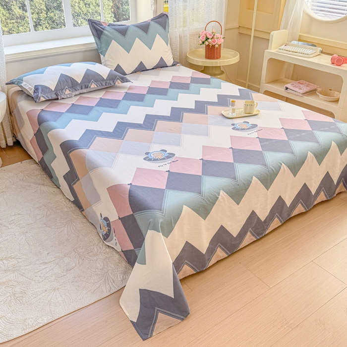 91家纺网 家纺一手货源 找家纺 禧安居 2025新款高支高密活性印染全棉印花床单单床单（支持定制尺寸）（支持定制尺寸）几何飞船