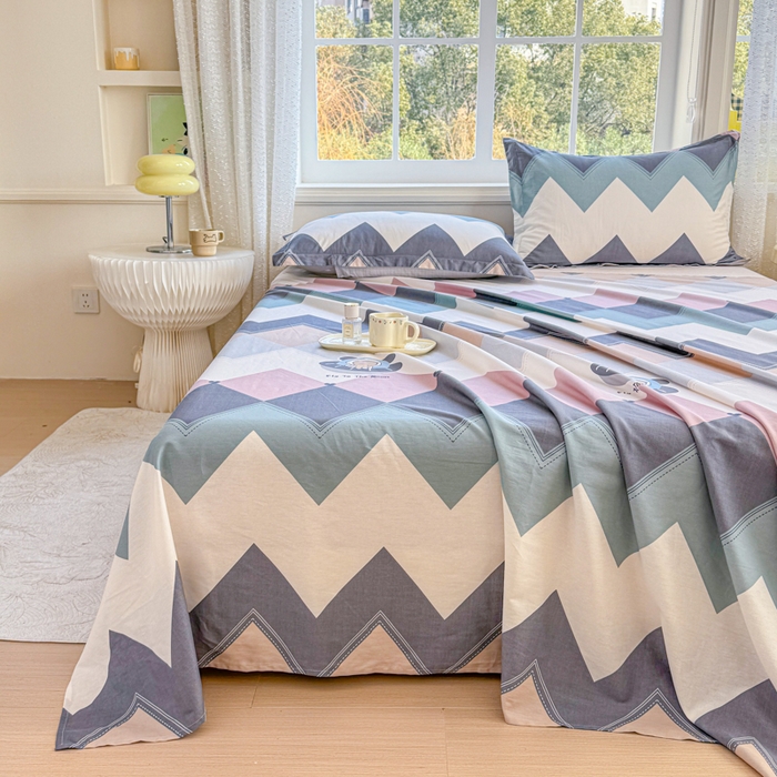 91家纺网 家纺一手货源 找家纺 禧安居 2025新款高支高密活性印染全棉印花床单单床单（支持定制尺寸）（支持定制尺寸）几何飞船