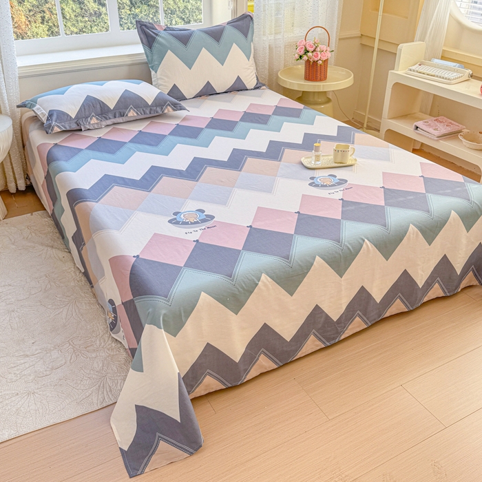 91家纺网 家纺一手货源 找家纺 禧安居 2025新款高支高密活性印染全棉印花床单单床单（支持定制尺寸）（支持定制尺寸）几何飞船