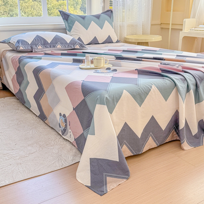 91家纺网 家纺一手货源 找家纺 禧安居 2025新款高支高密活性印染全棉印花床单单床单（支持定制尺寸）（支持定制尺寸）几何飞船