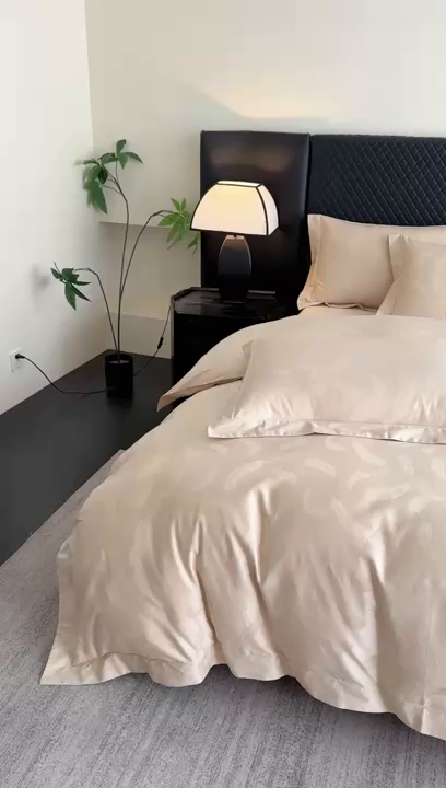 91家纺网 家纺一手货源 找家纺 森林雨 【翡-鎏光】2026高端双股50S新疆长绒棉提花埋绳工艺款四件套 轻羽-啤酒金