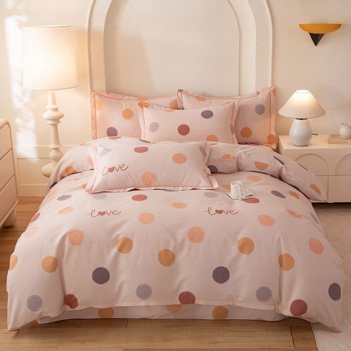 磨毛世家家纺 2026新款铂金磨毛纯棉加厚全棉磨毛四件套 波点-粉