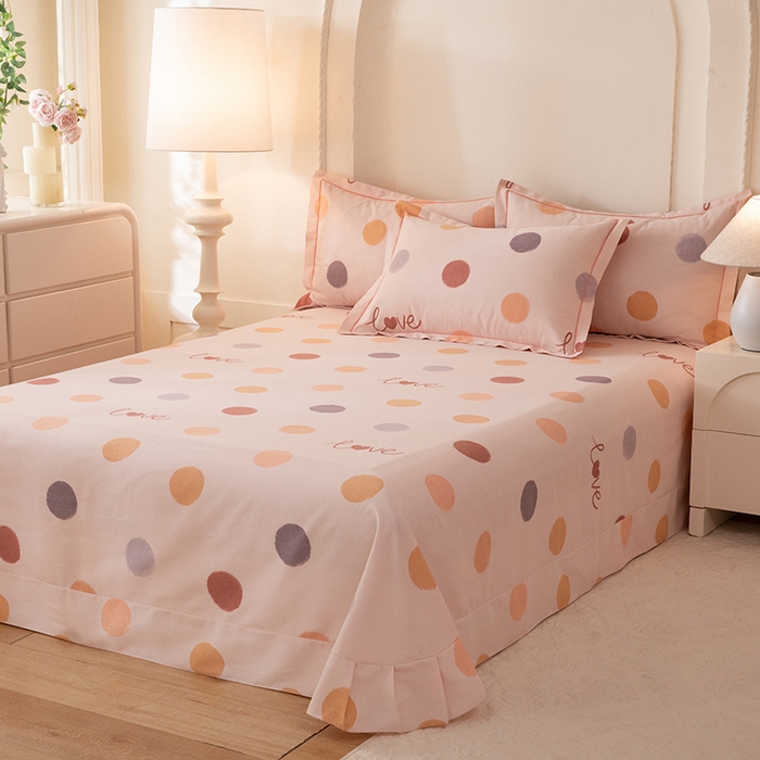 91家纺网 家纺一手货源 找家纺 磨毛世家家纺 2026新款铂金磨毛纯棉加厚全棉磨毛四件套 波点-粉