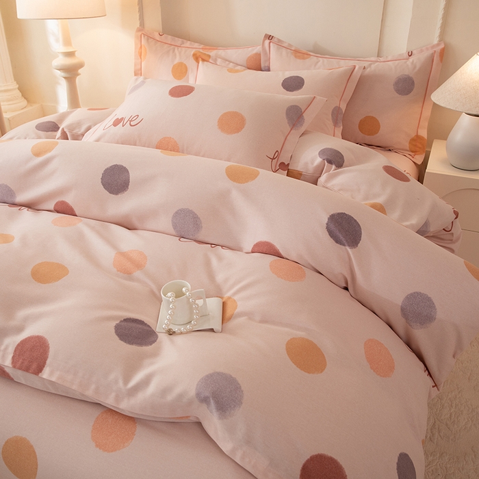 91家纺网 家纺一手货源 找家纺 磨毛世家家纺 2026新款铂金磨毛纯棉加厚全棉磨毛四件套 波点-粉