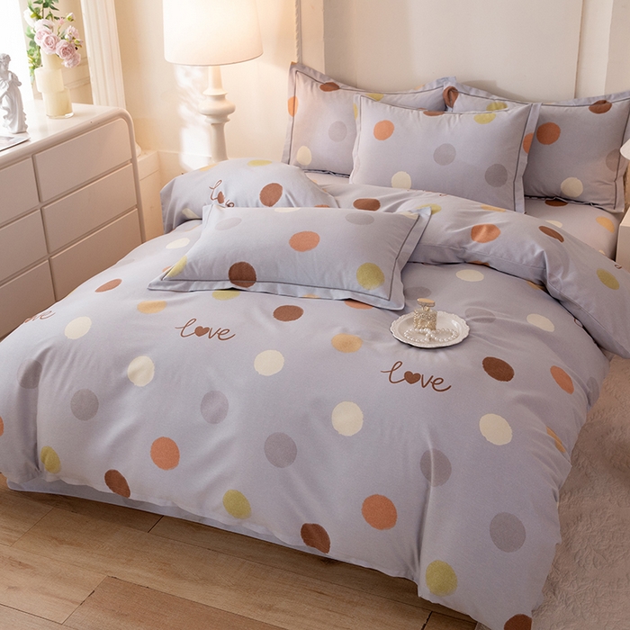 91家纺网 家纺一手货源 找家纺 磨毛世家家纺 2026新款铂金磨毛纯棉加厚全棉磨毛四件套 波点-灰