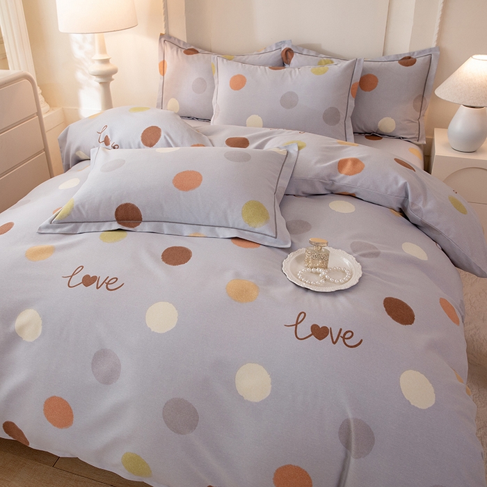 91家纺网 家纺一手货源 找家纺 磨毛世家家纺 2026新款铂金磨毛纯棉加厚全棉磨毛四件套 波点-灰