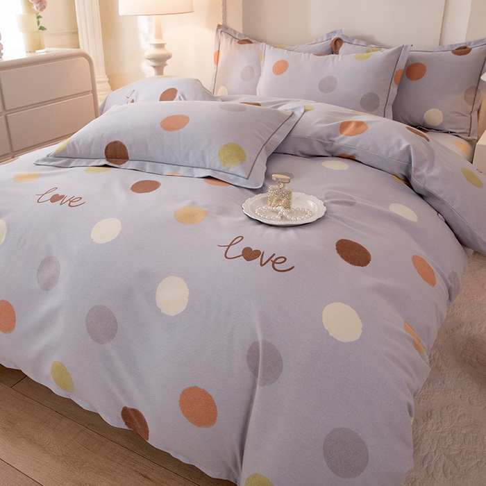 91家纺网 家纺一手货源 找家纺 磨毛世家家纺 2026新款铂金磨毛纯棉加厚全棉磨毛四件套 波点-灰