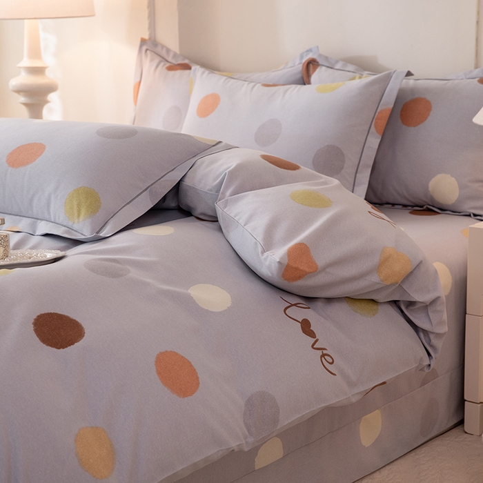 91家纺网 家纺一手货源 找家纺 磨毛世家家纺 2026新款铂金磨毛纯棉加厚全棉磨毛四件套 波点-灰