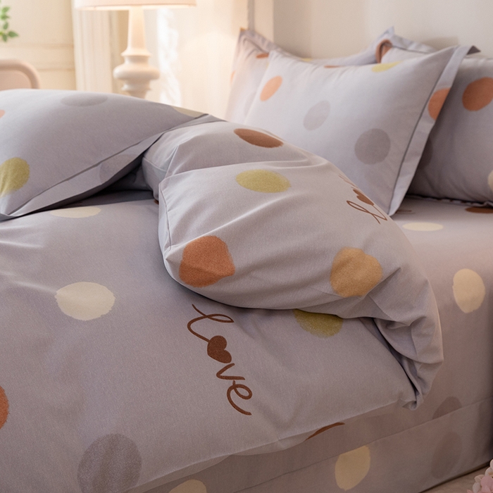 91家纺网 家纺一手货源 找家纺 磨毛世家家纺 2026新款铂金磨毛纯棉加厚全棉磨毛四件套 波点-灰