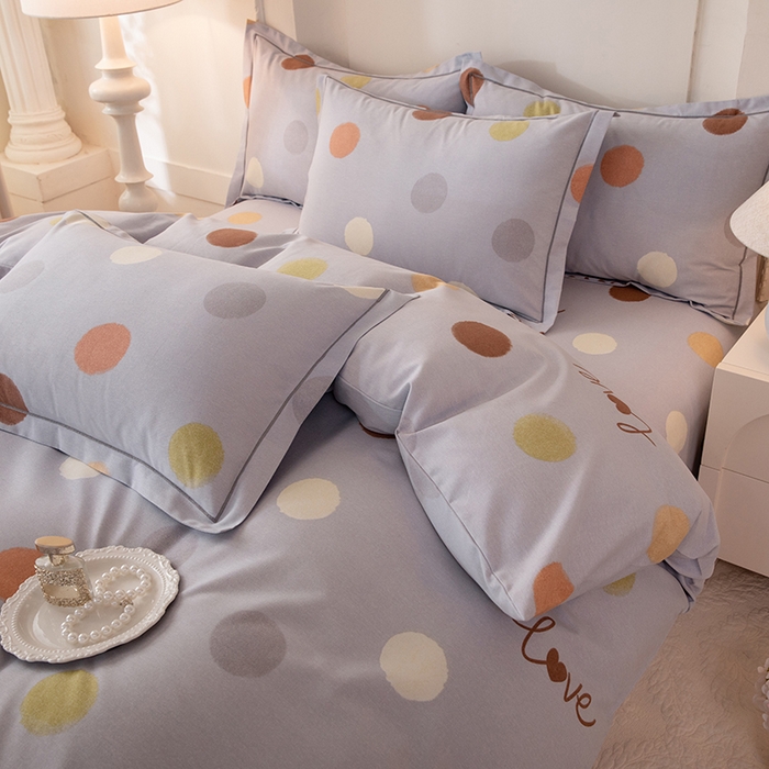 91家纺网 家纺一手货源 找家纺 磨毛世家家纺 2026新款铂金磨毛纯棉加厚全棉磨毛四件套 波点-灰