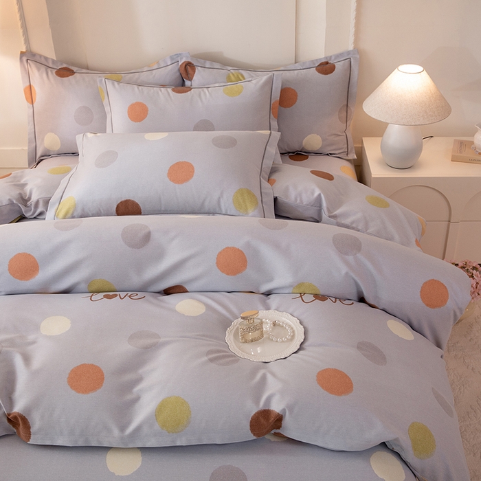 91家纺网 家纺一手货源 找家纺 磨毛世家家纺 2026新款铂金磨毛纯棉加厚全棉磨毛四件套 波点-灰