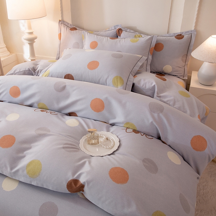 91家纺网 家纺一手货源 找家纺 磨毛世家家纺 2026新款铂金磨毛纯棉加厚全棉磨毛四件套 波点-灰