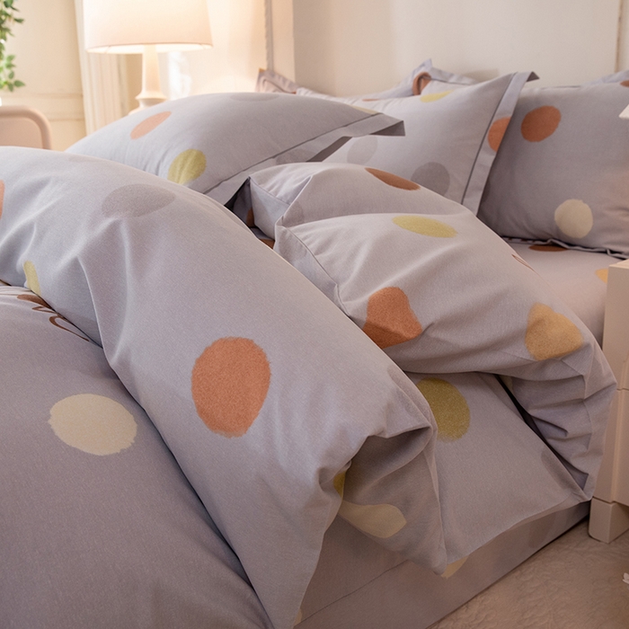 91家纺网 家纺一手货源 找家纺 磨毛世家家纺 2026新款铂金磨毛纯棉加厚全棉磨毛四件套 波点-灰