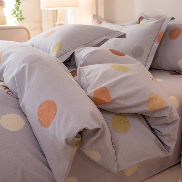 91家纺网 家纺一手货源 找家纺 磨毛世家家纺 2026新款铂金磨毛纯棉加厚全棉磨毛四件套 波点-灰