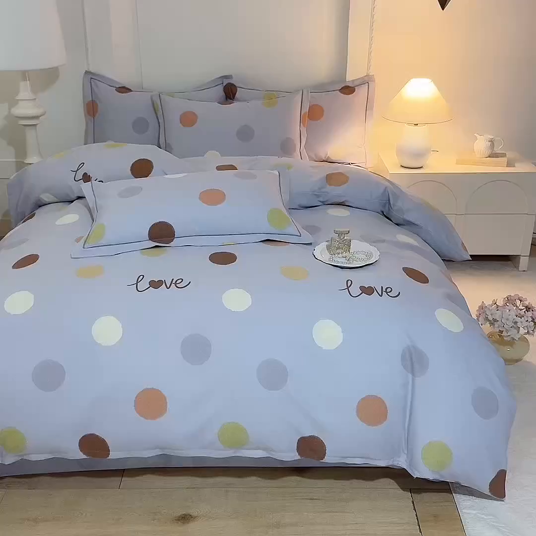 91家纺网 家纺一手货源 找家纺 磨毛世家家纺 2026新款铂金磨毛纯棉加厚全棉磨毛四件套 波点-灰