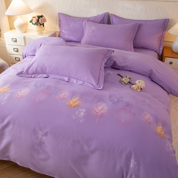 91家纺网 家纺一手货源 找家纺 磨毛世家家纺 2026新款铂金磨毛纯棉加厚全棉磨毛四件套 城南往事-紫