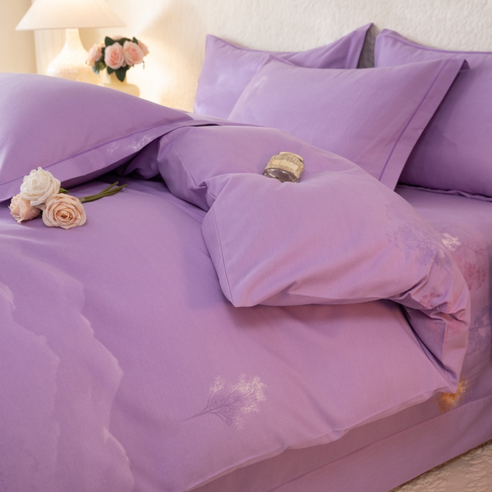 91家纺网 家纺一手货源 找家纺 磨毛世家家纺 2026新款铂金磨毛纯棉加厚全棉磨毛四件套 城南往事-紫