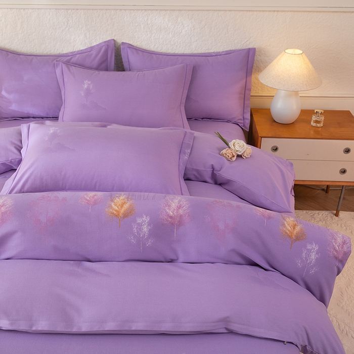 91家纺网 家纺一手货源 找家纺 磨毛世家家纺 2026新款铂金磨毛纯棉加厚全棉磨毛四件套 城南往事-紫