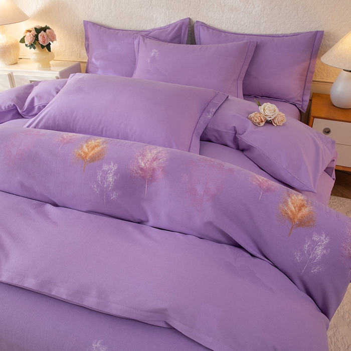 91家纺网 家纺一手货源 找家纺 磨毛世家家纺 2026新款铂金磨毛纯棉加厚全棉磨毛四件套 城南往事-紫