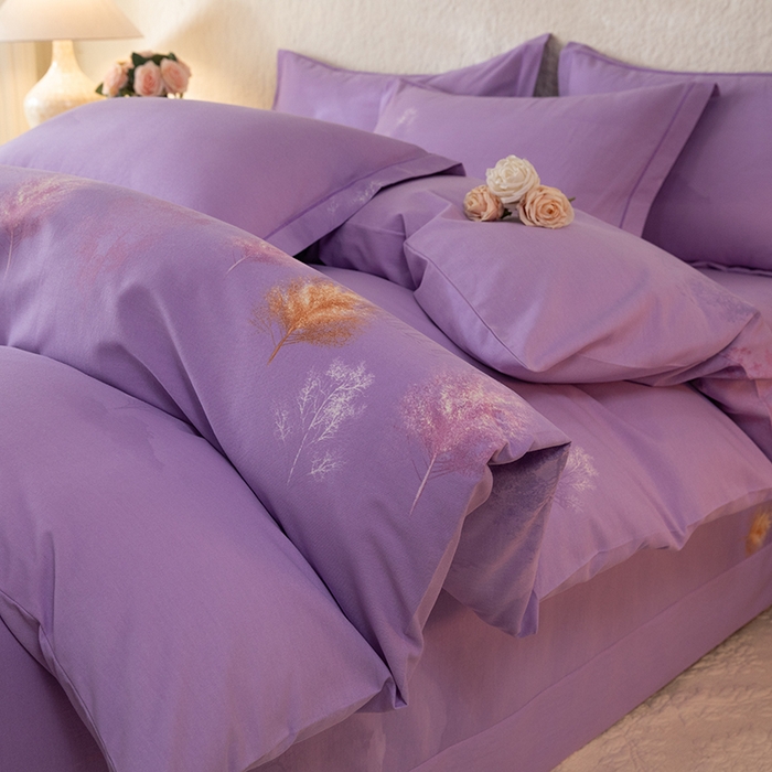 91家纺网 家纺一手货源 找家纺 磨毛世家家纺 2026新款铂金磨毛纯棉加厚全棉磨毛四件套 城南往事-紫