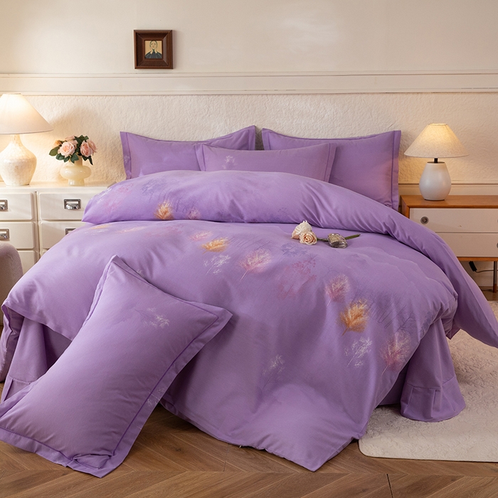 91家纺网 家纺一手货源 找家纺 磨毛世家家纺 2026新款铂金磨毛纯棉加厚全棉磨毛四件套 城南往事-紫