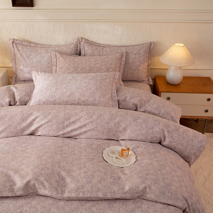 91家纺网 家纺一手货源 找家纺 磨毛世家家纺 2026新款铂金磨毛纯棉加厚全棉磨毛四件套 风信紫