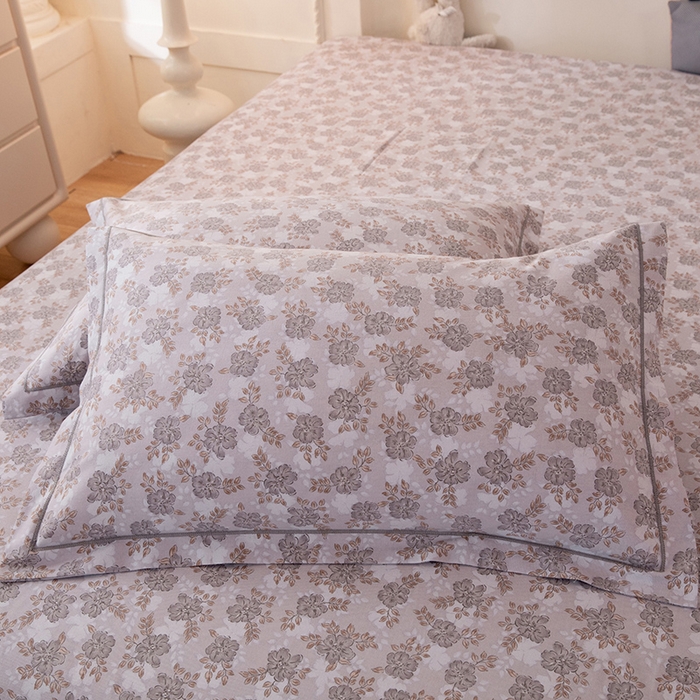 91家纺网 家纺一手货源 找家纺 磨毛世家家纺 2026新款铂金磨毛纯棉加厚全棉磨毛四件套 花团锦簇-灰