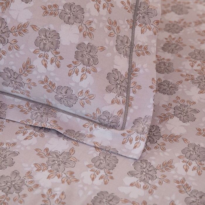 91家纺网 家纺一手货源 找家纺 磨毛世家家纺 2026新款铂金磨毛纯棉加厚全棉磨毛四件套 花团锦簇-灰