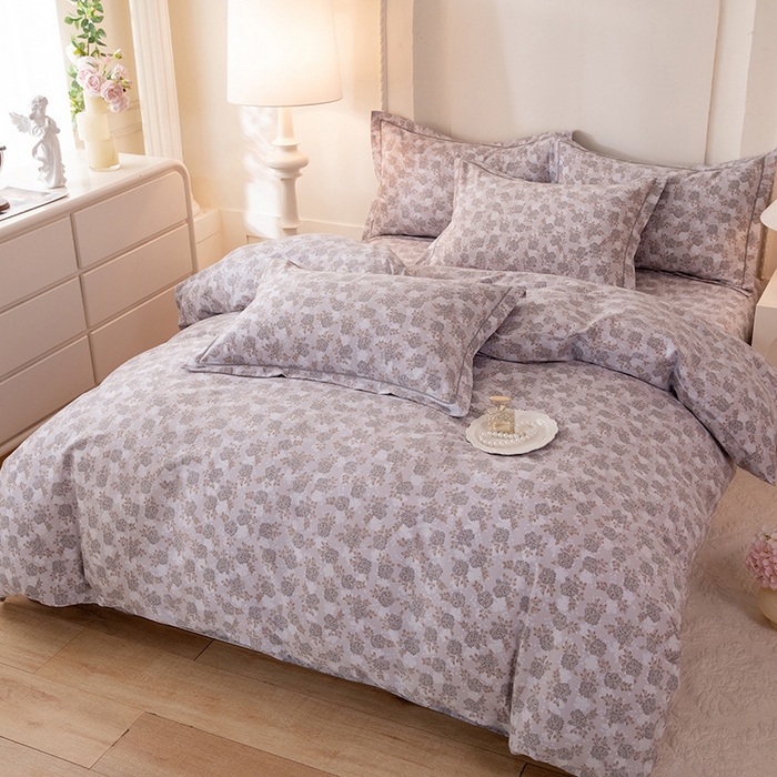 91家纺网 家纺一手货源 找家纺 磨毛世家家纺 2026新款铂金磨毛纯棉加厚全棉磨毛四件套 花团锦簇-灰