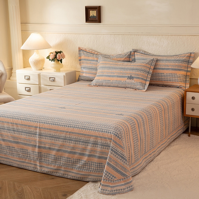 91家纺网 家纺一手货源 找家纺 磨毛世家家纺 2026新款铂金磨毛纯棉加厚全棉磨毛四件套 华丽之都-桔