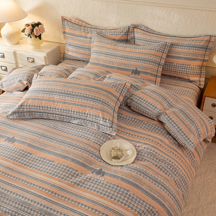 91家纺网 家纺一手货源 找家纺 磨毛世家家纺 2026新款铂金磨毛纯棉加厚全棉磨毛四件套 华丽之都-桔