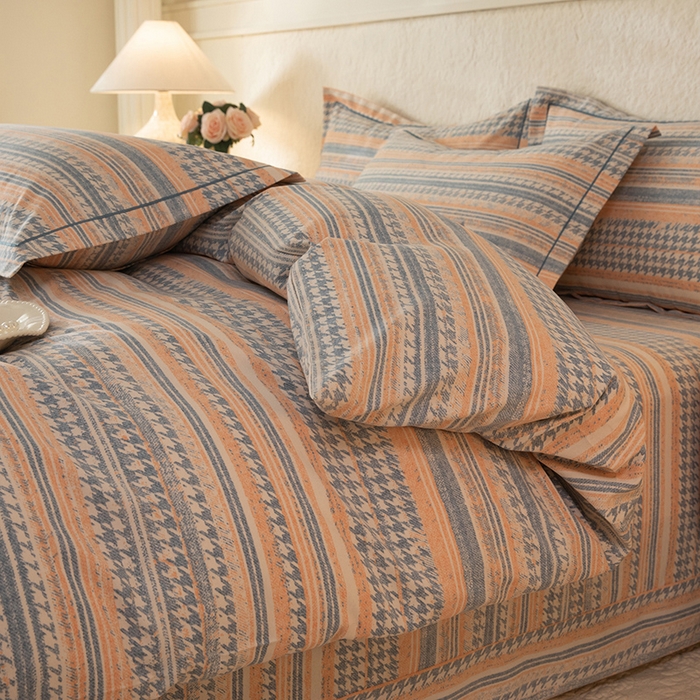 91家纺网 家纺一手货源 找家纺 磨毛世家家纺 2026新款铂金磨毛纯棉加厚全棉磨毛四件套 华丽之都-桔