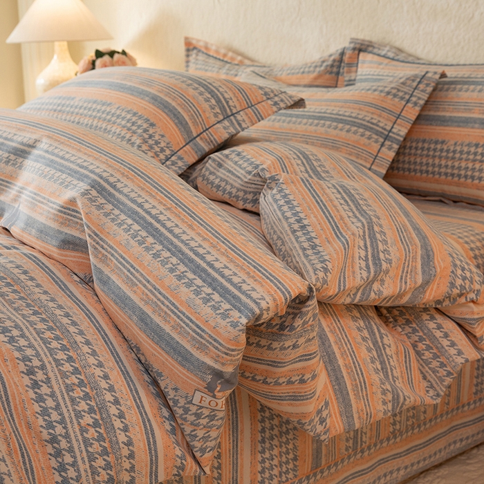 91家纺网 家纺一手货源 找家纺 磨毛世家家纺 2026新款铂金磨毛纯棉加厚全棉磨毛四件套 华丽之都-桔