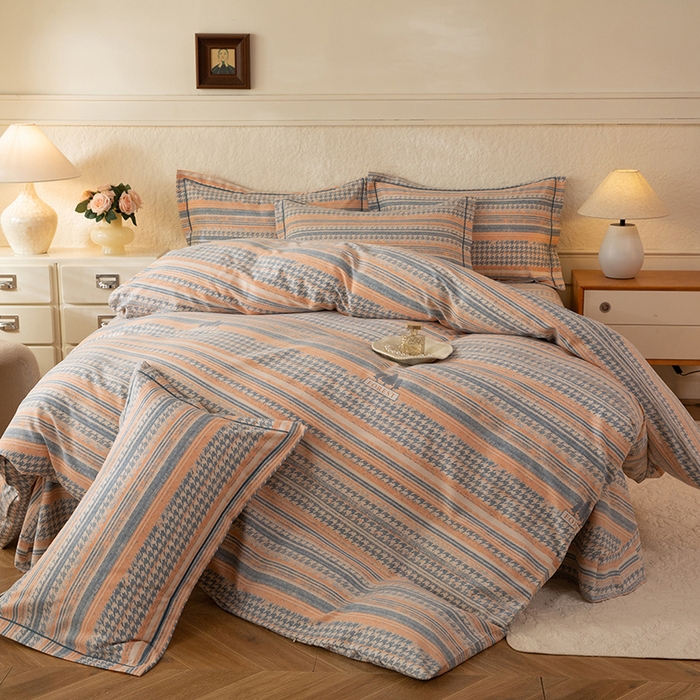 91家纺网 家纺一手货源 找家纺 磨毛世家家纺 2026新款铂金磨毛纯棉加厚全棉磨毛四件套 华丽之都-桔