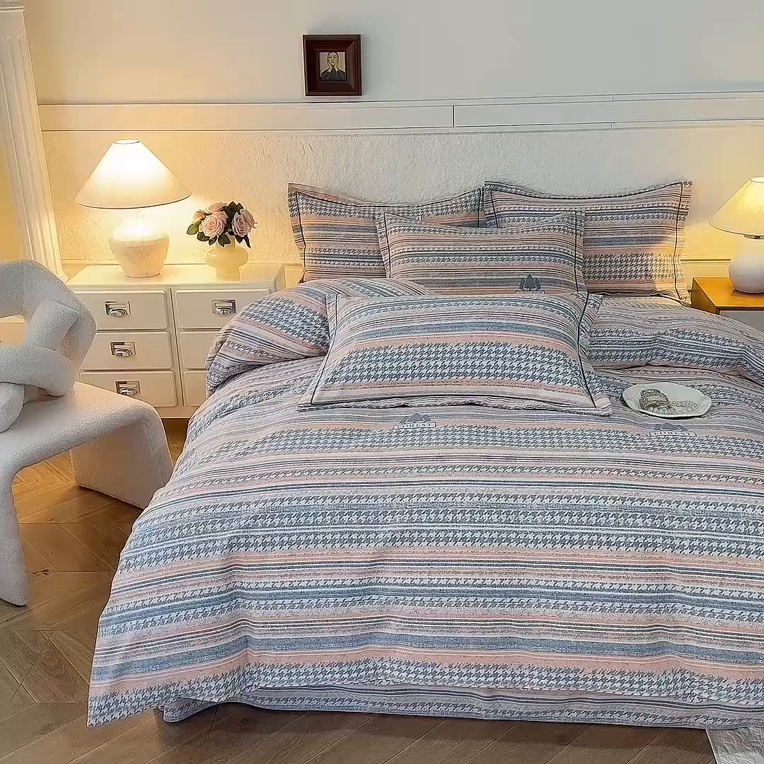 91家纺网 家纺一手货源 找家纺 磨毛世家家纺 2026新款铂金磨毛纯棉加厚全棉磨毛四件套 华丽之都-桔