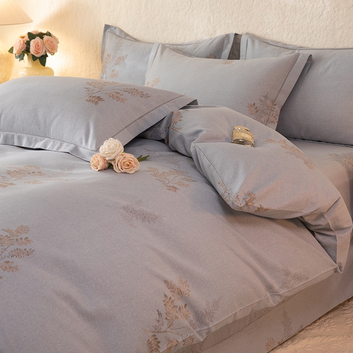 91家纺网 家纺一手货源 找家纺 磨毛世家家纺 2026新款铂金磨毛纯棉加厚全棉磨毛四件套 静初-灰